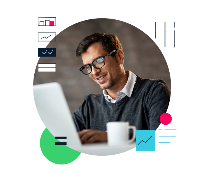 Circular - man on computer